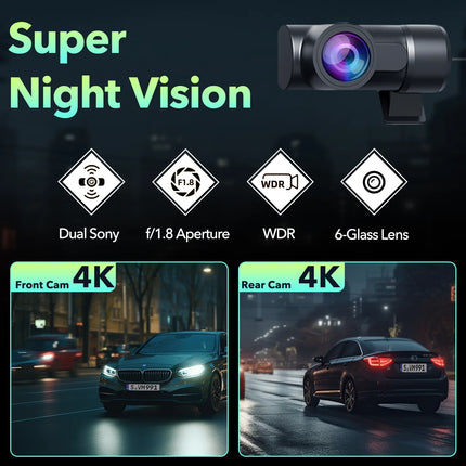 Dash Cam Front and Rear 4K+4K 5Ghz Wifi GPS, Dash Camera for Cars with 128G SD Card, 3.16" Touch Screen with Voice Commands, G-Sensor, APP, Night Vision