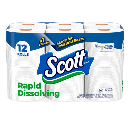 Rapid-Dissolving Toilet Paper for Rvs & Boats, 12 Double Rolls