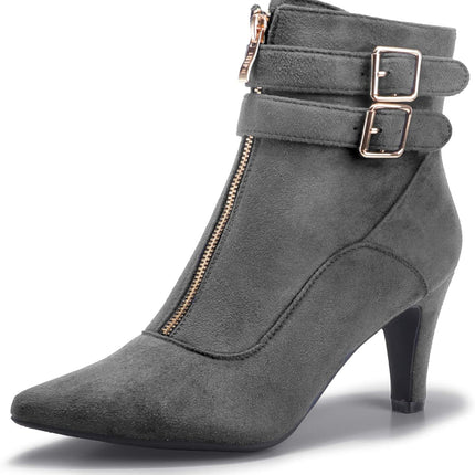 Women'S Buckle Strap Ankle Booties 3 Inch Pointed Toe Zipper Heels Dress Jeans Boots