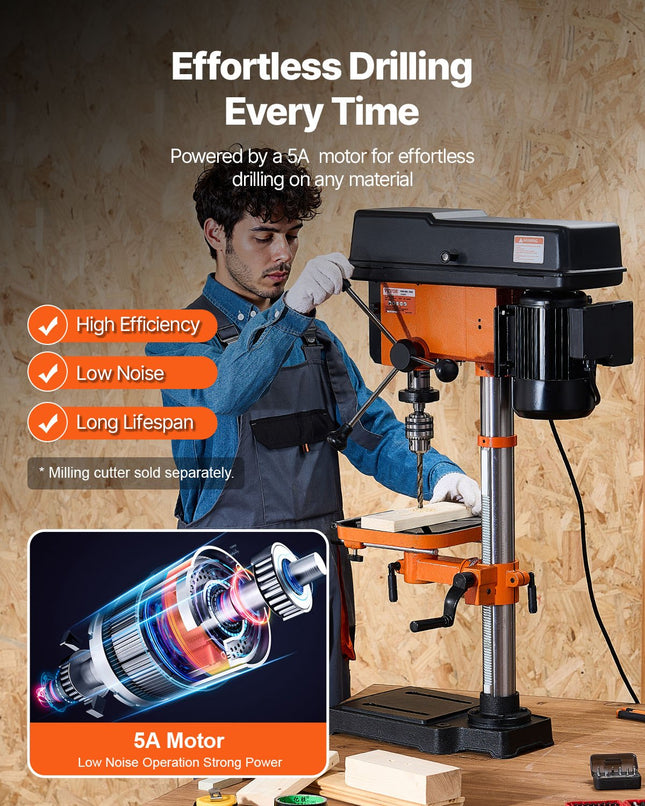 12 In Benchtop Drill Press, 5 Amp 120V, Variable Speed Cast Iron Bench Drill Press, 12 In Swing Distance 0-45° Tiltling Worktable With Laser Work Light, Tabletop Drilling Machine For Wood Metal