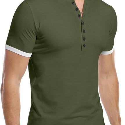 Mens Casual Slim Fit Basic Henley Short Sleeve Fashion Summer T-Shirt