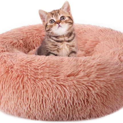 Cat Beds for Indoor Cats, 20 Inches Cat Bed Machine Washable, Fluffy round Pet Bed Non-Slip, Calming Soft Plush Donut Cuddler Cushion Self Warming for Small Dogs Kittens, Light Pink