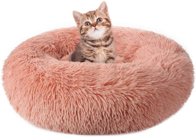 Cat Beds for Indoor Cats, 20 Inches Cat Bed Machine Washable, Fluffy round Pet Bed Non-Slip, Calming Soft Plush Donut Cuddler Cushion Self Warming for Small Dogs Kittens, Light Pink