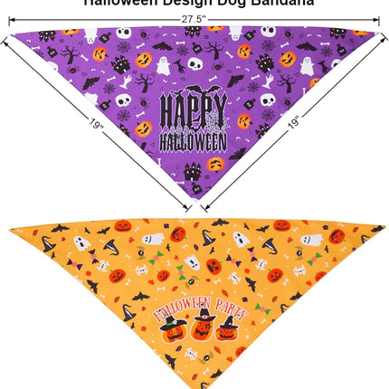 2 Pack Halloween Dog Bandana, Reversible Triangle Dog Scarf Accessories Halloween Bandanas for Small Medium Large Dogs Pets (Purple & Yellow)