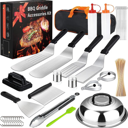 Griddle Accessories Kit: 137 Flat Top Grill Accessories Kit for Blackstone and Camp - BBQ Tool with Spatula, Basting Cover, Scraper, Bottle, Tongs, Egg Rings & Carry Bag