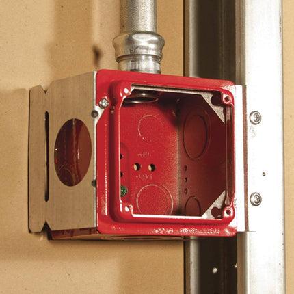 4 In. W X 2-1/8 In. D Steel Red 2-Gang Life Safety Welded Square Box with Eleven 1/2 In. Ko'S and Six Tko'S, 1-Pack