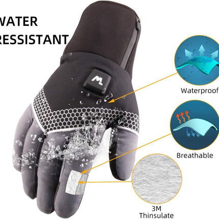 Electric Heated Gloves for Men Women with 3 Heating Levels Heated Gloves Touchscreen Waterproof Skiing Snowboarding Gloves