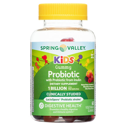 Kids Inulin Probiotic Supplement Vegetarian Gummies, Assorted Fruit, 60 Count