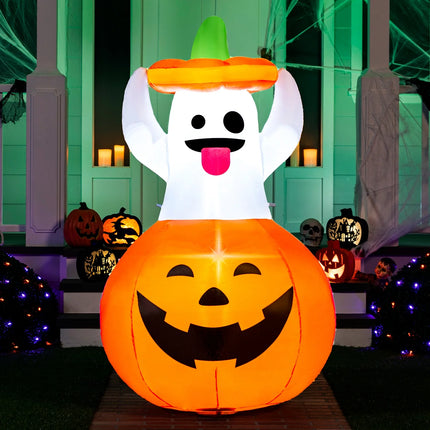 5 FT Halloween Inflatables Light up Pumpkin Ghosts Halloween Inflatables Outdoor Decorations,Blow up Halloween Yard Decorations