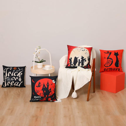 Halooween Throw Cusion Covers October 31 Trick or Treat Decorations Linen Pillow Cover for Bed