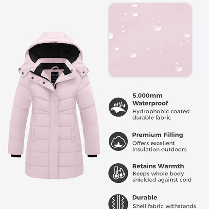 Girl'S Puffer Jacket Warm Insulated Winter Coat Lightweight Water-Resistant Padded Parka with Hood