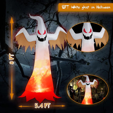 8Ft Halloween Inflatables Ghost Decorations with Blow up Halloween Flame Effect Indoor Outdoor Garden Halloween Decoration