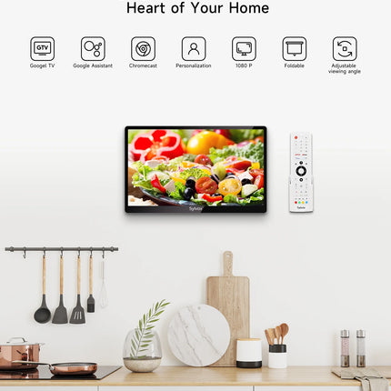 Kitchen TV, 15.6 Inch Small TV with Google System, Rotated & Foldable 1080P FHD Smart TV Support Google Assistant Wifi Bluetooth, under Cabinet TV for Kitchen, Bedroom, RV Camper