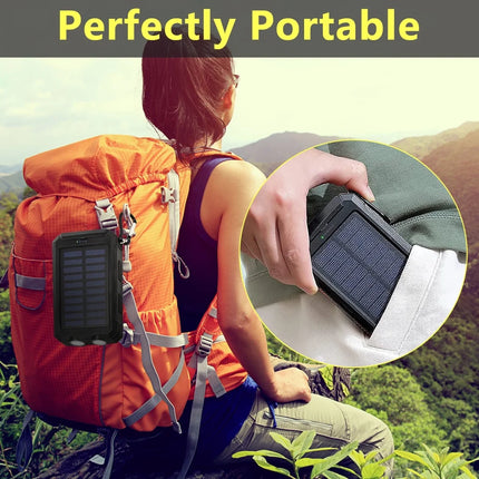 20000Mah Solar Charger for Cell Phone,  Portable Solar Power Bank with Dual 5V USB Ports, 2 Led Light , Compass Battery Pack for Outdoor Camping Hiking