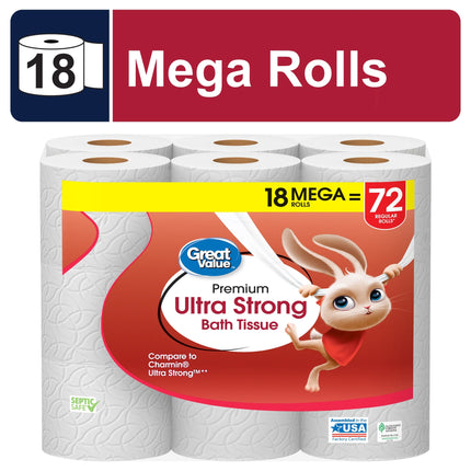 Ultra Strong Toilet Paper, 18 Mega Rolls