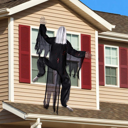 Halloween Decorations Outdoor, 59'' Hanging Climbing Zombies Decoration for Window Tree, Scary Haunted House Halloween Clearance Decor(Black)