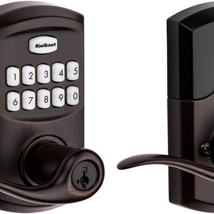 99170-002 Smartcode 917 Keypad Keyless Entry Traditional Residential Electronic Lever Deadbolt Alternative with Tustin Door Handle and Smartkey Security, Venetian Bronze