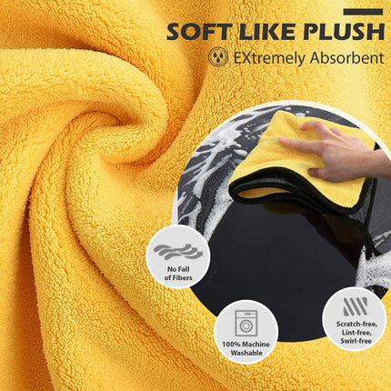 Microfiber Towels for Cars Cleaning Drying Detailing - 800GSM Multipurpose Plush Automobile Microfiber Towels 16" X 16", Pack of 6