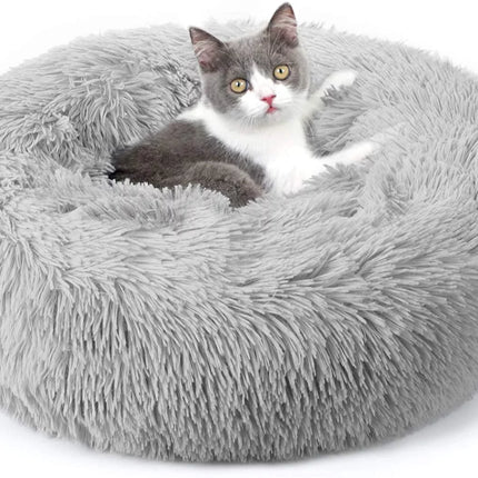 Cat Bed for Indoor Cats, Fluffy round Self Warming Calming Soft Plush Donut Cuddler Cushion Pet Bed for Small Dogs Kittens, 20 Inches