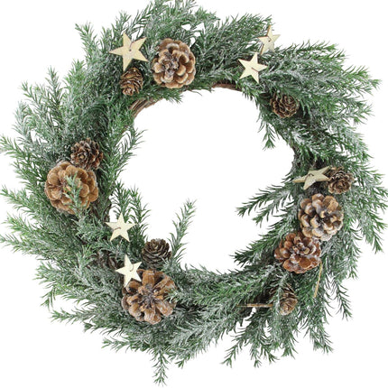 Pine Cones & Stars Christmas Wreath, 13.5", Brown