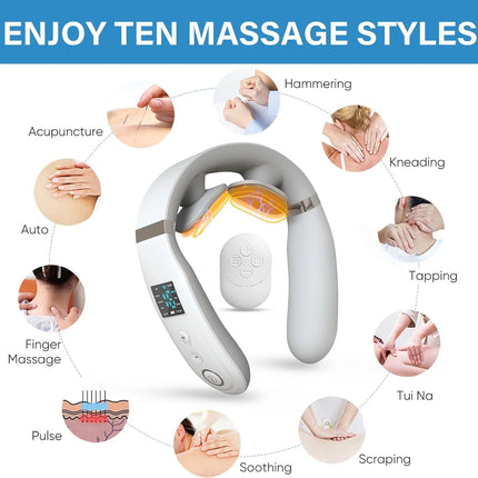 Neck Massager with Heat, Intelligent Electric Neck Massagers for Deep Tissue, Portable & Cordless Heated Neck & Shoulder Massagerr, for Reduce Fatigue, with 10 Modes & 16 Levels, Gift for Women Men