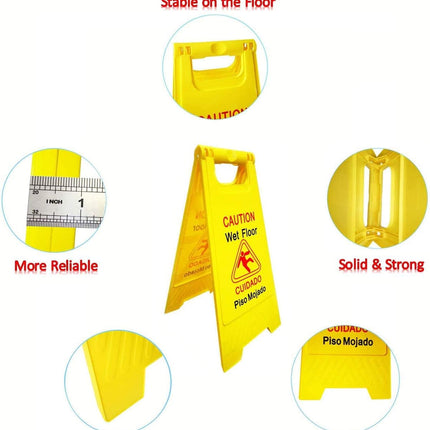 12 Packs Caution Wet Floor Sign | 2-Sided Bilingual Sign | Cuadado Piso Mojado| Avoid Fall & Slip Accident