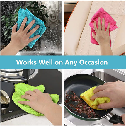 Microfiber Cleaning Cloth,100 Pack Cleaning Rag,Cleaning Towels with 4 Color Assorted,12"X12"(Green/Blue/Yellow/Pink)