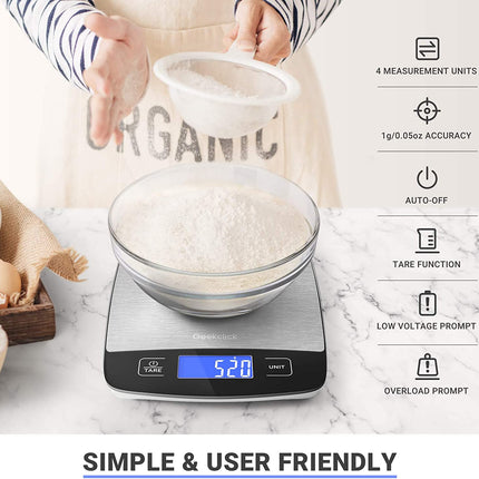 Digital Food Kitchen Scale, Small Scale for Food Weight Grams and Oz/Ounces, Kitchen Tools for Baking,Cooking,Meal Prep,Weight Loss, 1G/0.05Oz Precise Graduation,Easy Clean Stainless Steel