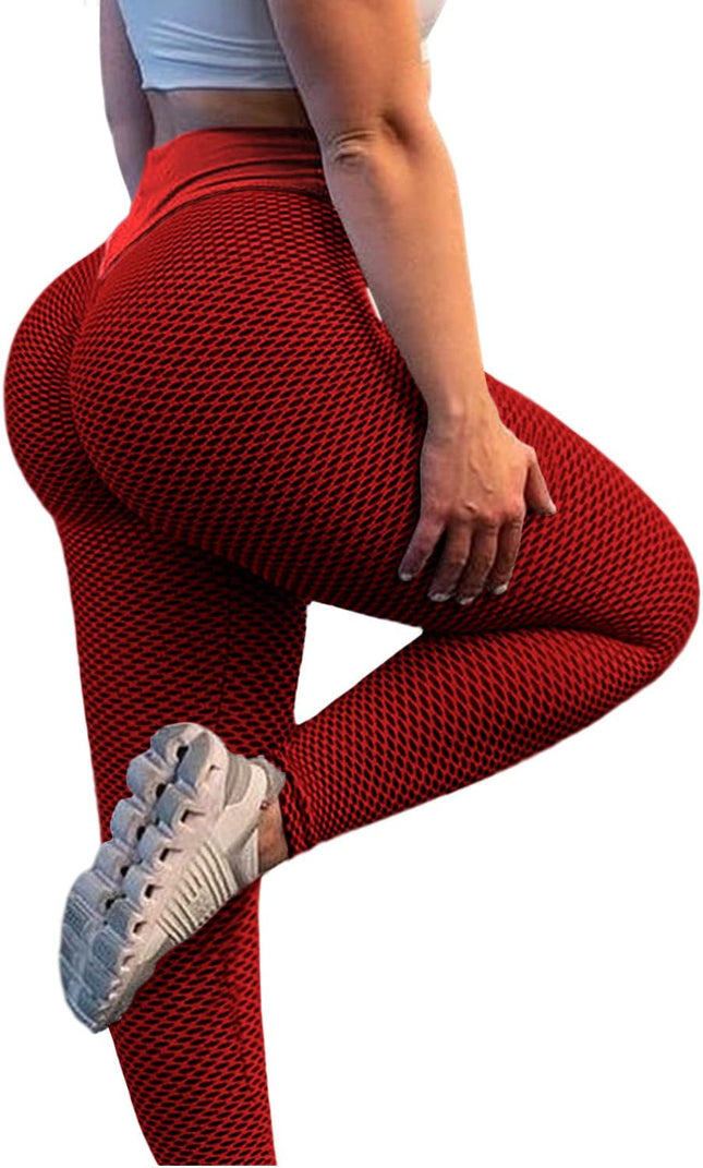 Christmas Leggings TIK Tok Leggings for Women Butt Lifting Sexy Textured Booty Tights High Waist Yoga Pants anti Cellulite Ruched Scrunch Workout Leggins Net Red Small