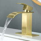 Gold Waterfall Spout Bathroom Faucet,Single Handle Single Hole Bathroom Vanity Sink Faucet, Rv Lavatory Vessel Faucet Basin Mixer Tap with Deck Plate, Brushed Gold