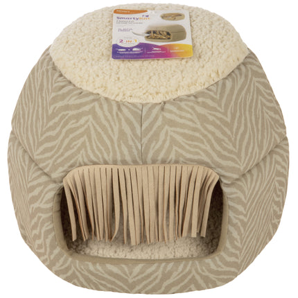 Fringed Honeycomb One Size Convertible Cat Bed to Cat Cave, Tonal Tiger Tan