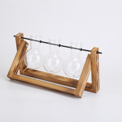 1Pc Desktop Glass Planter Bulb Plant Terrarium With Wooden Stand Air Planter Glass Vase Metal Swivel Plant Vase For Hydroponics