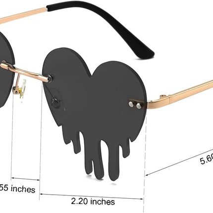 Dripping Heart Sunglasses for Women Fashion Metal Rimless Festival Glasses for Party