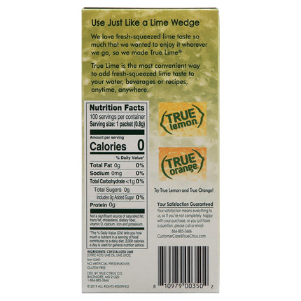 (100 Packets) True Lime Sugar Free, On-The-Go, Caffeine Free Powdered Drink Mix