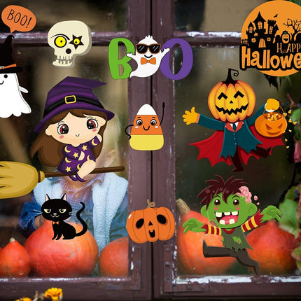 200PCS Halloween Window Clings Cute Halloween Window Clings Cute Pumpkin Witch Ghost Halloween Window Stickers Halloween Decorations Party Supplies（9 Sheets）