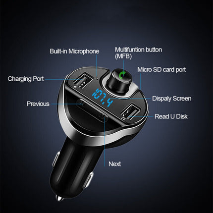 Car Bluetooth T20 Hands-free FM Transmitter MP3 Player Phone Charger