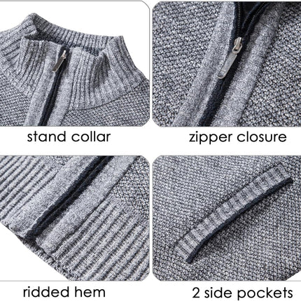 Men'S Sweaters Full Zip Slim Thick Knitted Cardigan Sweaters Jacket with Pockets