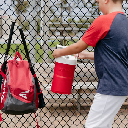 1 Gallon Sports Plastic Beverage Jug with Hooks, Red