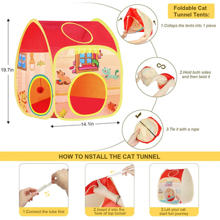 34Pcs Cat Toys Kitten Toys, Interactive Kitty Toys with Collapsible Cat Tunnels Tent, Cat Wand Catnip Feather Teaser