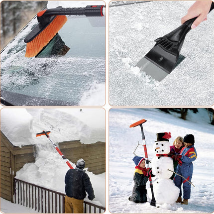 62.4" Extendable Snow Brush and Wider Ice Scraper (4.73" Width) with 360° Pivoting Brush Head, Snow Removal Tool Car Brush with Comfortable Foam Grip for Car Windshield, Trucks, Suvs