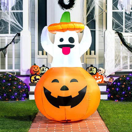 5 FT Halloween Inflatables Light up Pumpkin Ghosts Halloween Inflatables Outdoor Decorations,Blow up Halloween Yard Decorations