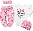 Baby Girl Clothes, Newborn Girl Letter Print Romper Tops +Cute Pants +Hat +Headband 4PCS Spring Summer Outfits Set