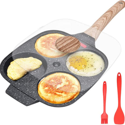 Fried Egg Pan, Egg Frying Pan with Lid Nonstick 4 Cups Pancake Pan Aluminium Alloy Cooker for Breakfast, Induction Compatible