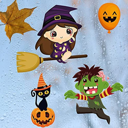 200PCS Halloween Window Clings Cute Halloween Window Clings Cute Pumpkin Witch Ghost Halloween Window Stickers Halloween Decorations Party Supplies（9 Sheets）