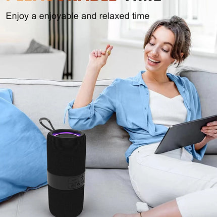 Waterproof Bluetooth 5.0 Speaker with Mutil-Colorful 7LED Lights Patterns, Portable Truwireless Party Speaker with 360 Rich Dynamic Sound