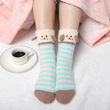 Fuzzy Slipper Socks for Women Fluffy Warm Non Slip Cozy Socks with Grips Winter Girls Soft Socks Animal Design 5 Pairs