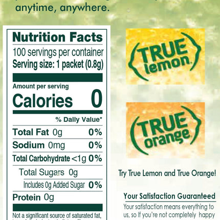 (100 Packets) True Lime Sugar Free, On-The-Go, Caffeine Free Powdered Drink Mix