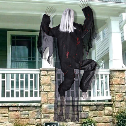 Halloween Decorations Outdoor, 59'' Hanging Climbing Zombies Decoration for Window Tree, Scary Haunted House Halloween Clearance Decor(Black)