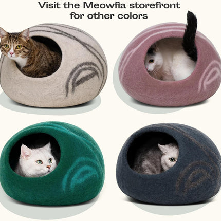 Cat Bed Cave Premium Felt - Handmade 100% Merino Wool Bed for Cats and Kittens (Light Shades) (Medium, Aquamarine)