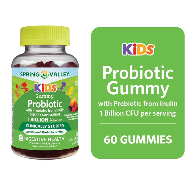 Kids Inulin Probiotic Supplement Vegetarian Gummies, Assorted Fruit, 60 Count